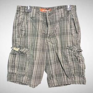 Lee Dungarees Cargo Shorts Mens 31 Gray Plaid Y2K Outdoor Skater Surfer